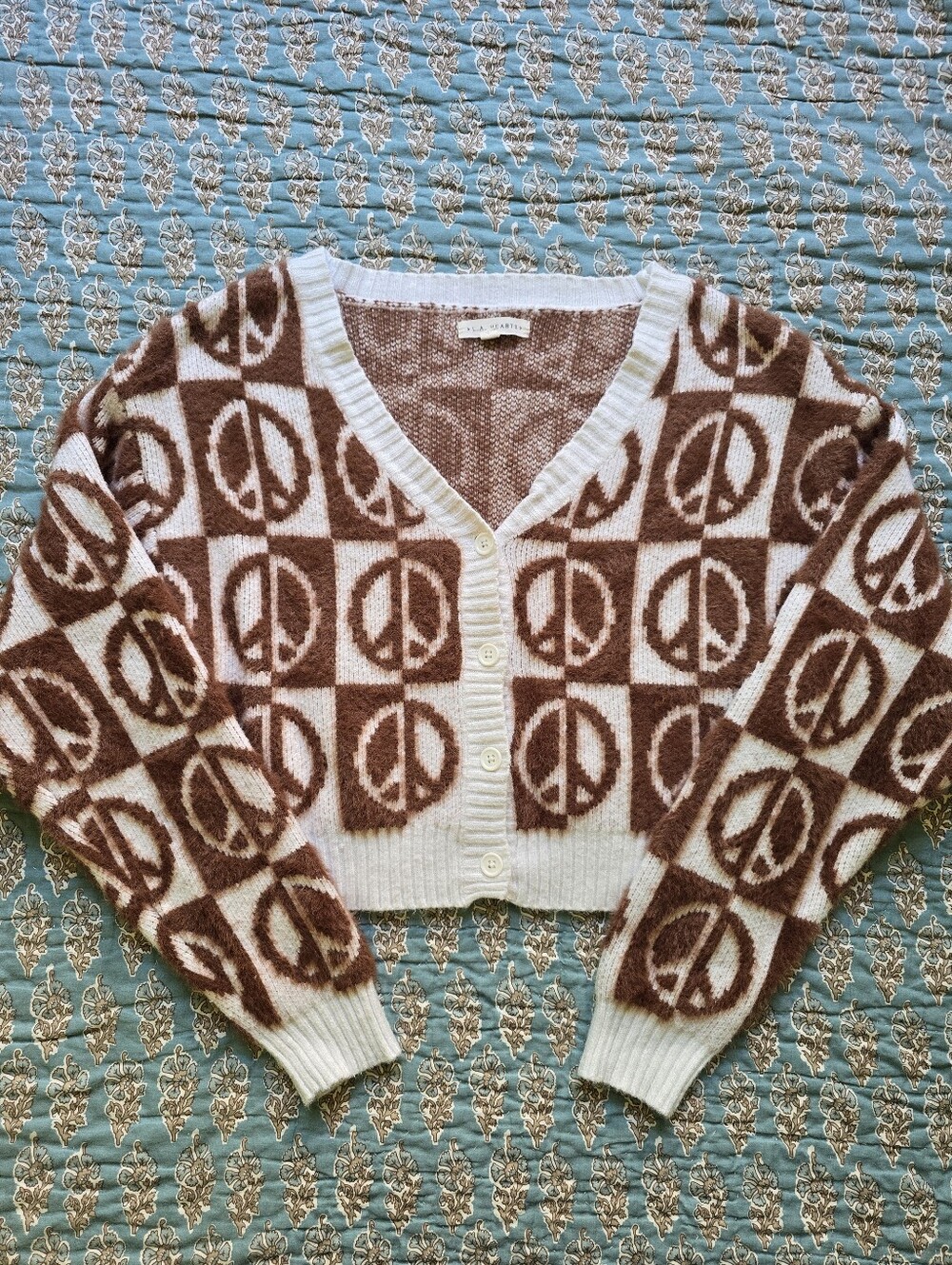 L.A. Hearts Peace Signs Cropped Fuzzy Sweater Cardigan Women’s Size XS